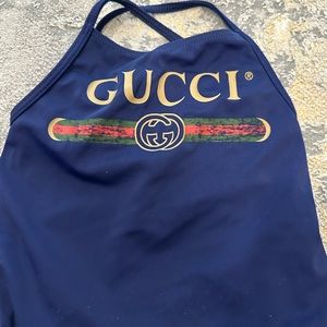 Gucci Kids Logo embroidered swimsuit size 6-9 months Navy